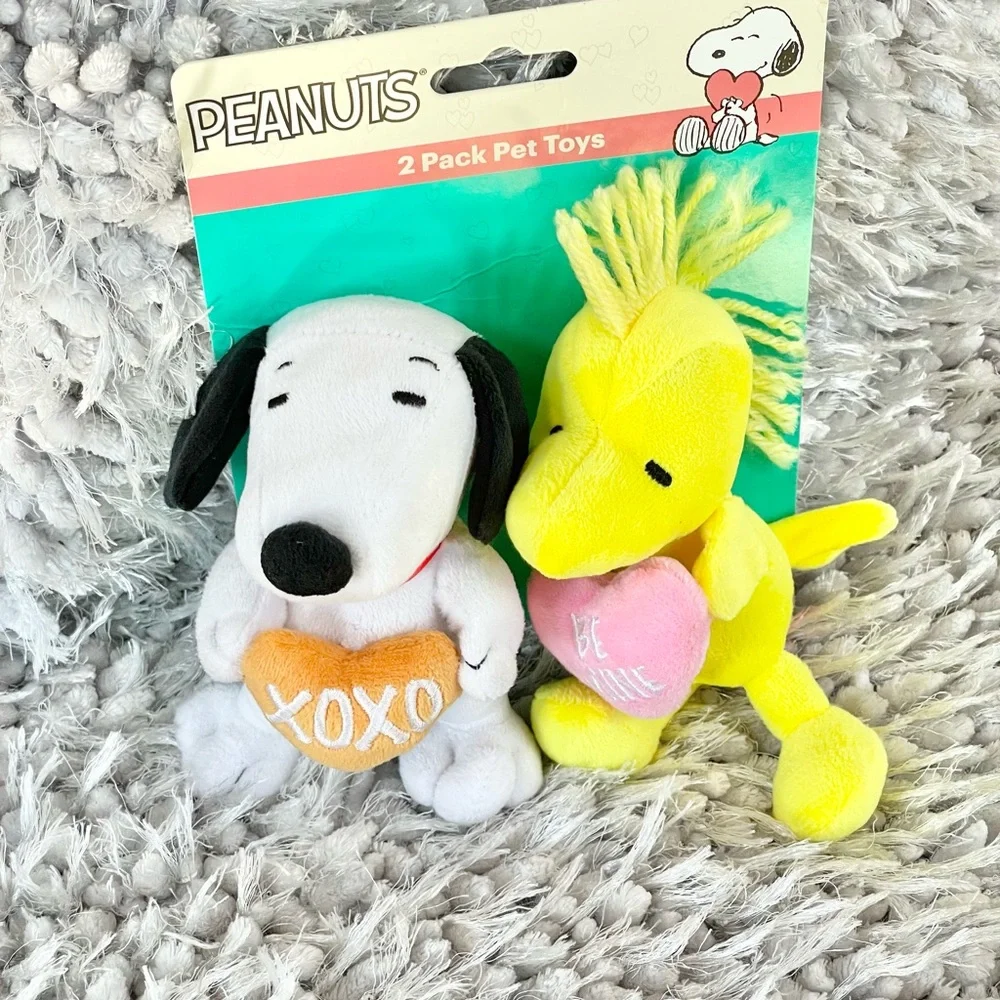 🐶New with tags PEANUTS 2PACK STUFFED PET TOYS W/ SQUEAKERS Snoopy & Woodstock